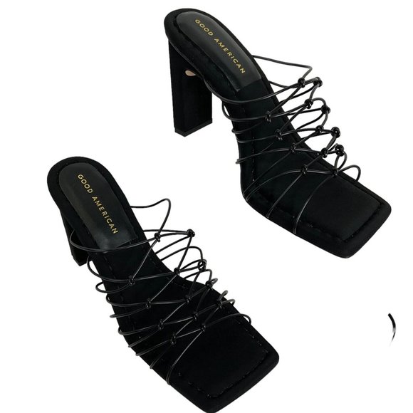Good American Shoes Womens Size 8 Black Strappy Heels Caged Mule $260 Nwb - Picture 2 of 10